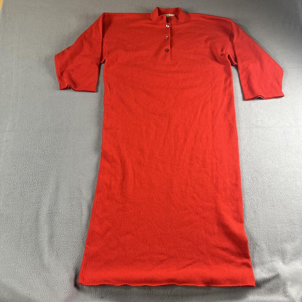 Vintage Stanley Korshak Sweater Dress Womens Large Red Cashmere Made In Italy